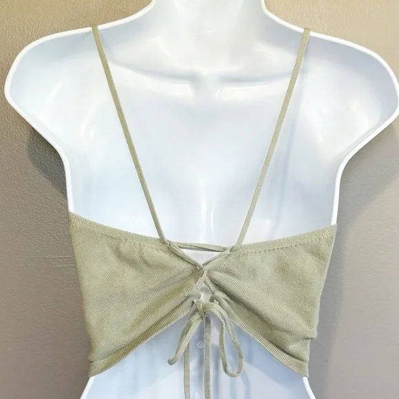 Brandy Melville Cotton Fitted Crop Camisole Light Green - Picture 2 of 6